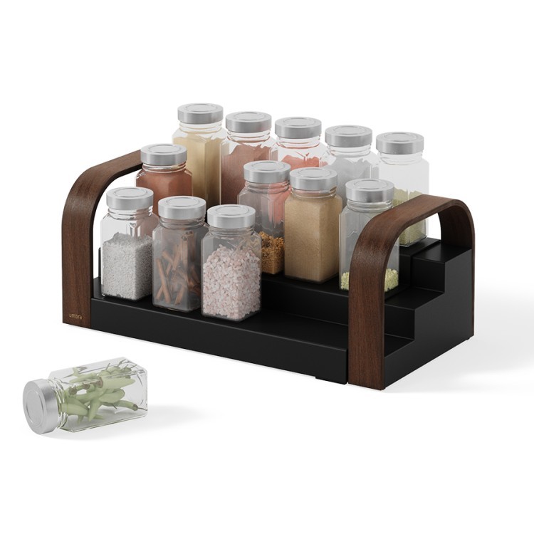 Полка для специй трехъярусная раздвижная bellwood, черная/орех (78715)