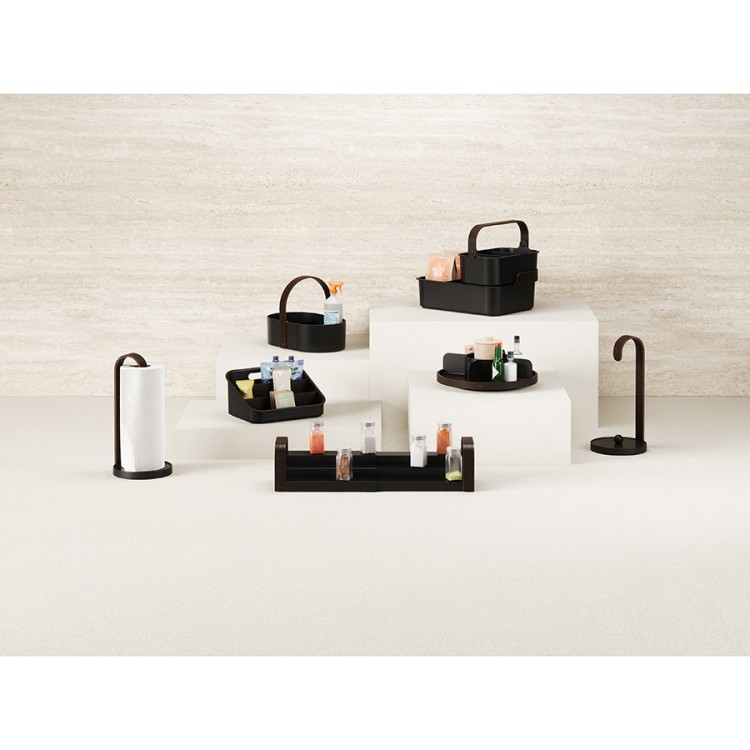 Полка для специй трехъярусная раздвижная bellwood, черная/орех (78715)