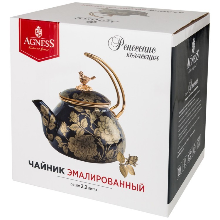 Чайник эмалированный agness, серия ренессанс 2,2л подходит для индукцион.плит Agness (950-108)