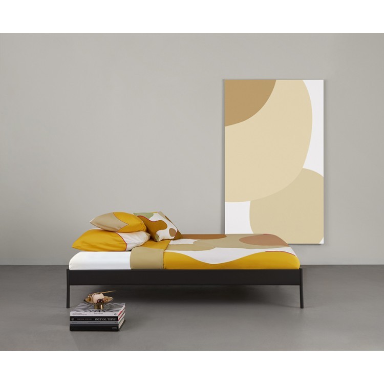 Комплект постельного белья полутораспальный из сатина горчичного цвета с авторским принтом из коллекции freak fruit (70518)