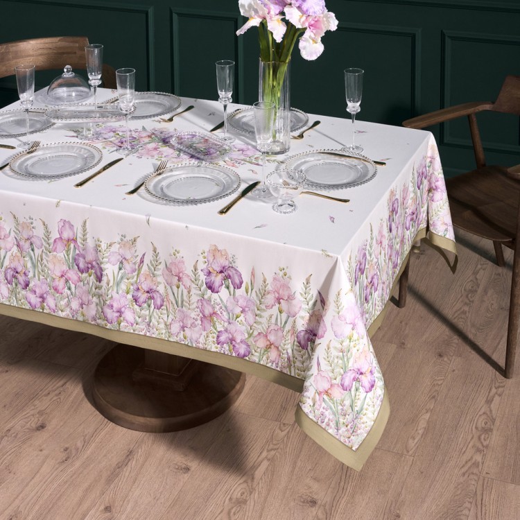 Скатерть "ирисы" 160х220см ,белый, 100% хлопок,твил пропитка Lefard (850-743-21)