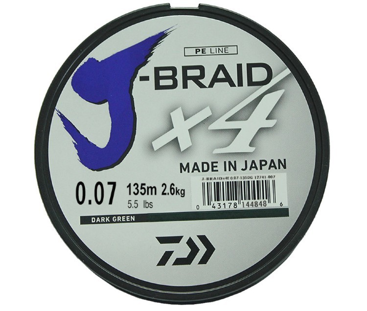 Леска плетеная Daiwa J-Braid X4 135м 0,07мм зеленая (59057)