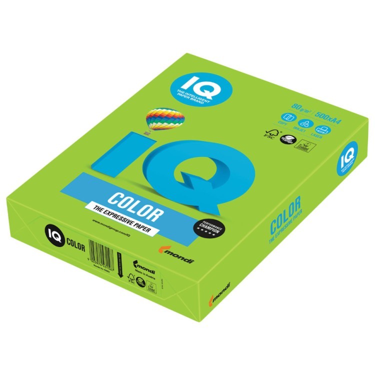 Бумага цветная для принтера IQ Color А4, 80 г/м2, 500 листов, ярко-зеленая, MA42 (65371)
