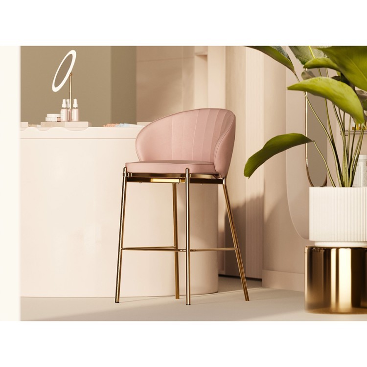 Стул барный coral, велюр, розовый (75339) Стул барный coral, велюр, розовый (75339)