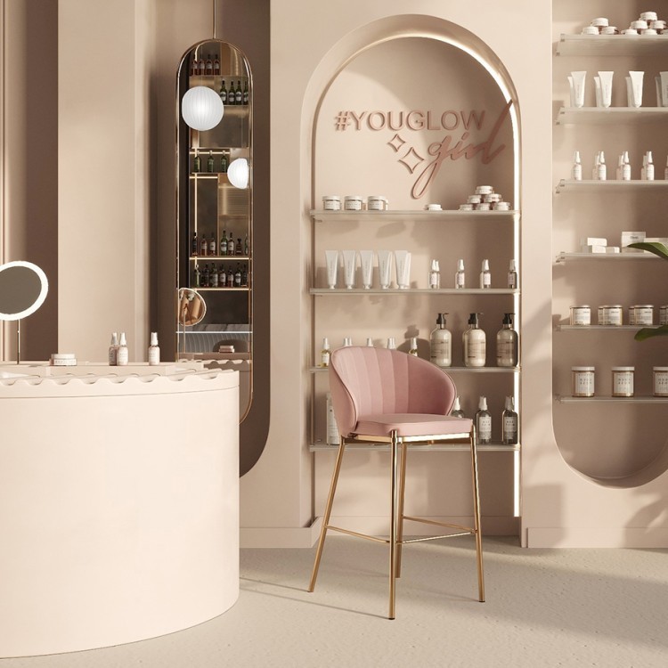 Стул барный coral, велюр, розовый (75339) Стул барный coral, велюр, розовый (75339)