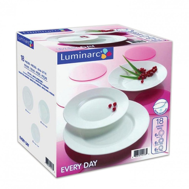 набор посуды столовый 18 предметов белое стекло Everyday LUMINARC Q9318 602605 (1) (91502)