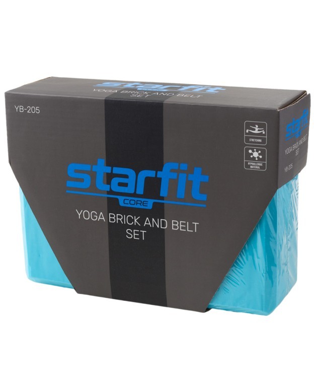Блок и ремень для йоги, комплект YB-205, синий пастель (1121607)