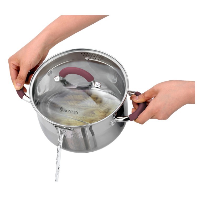 Кастрюля agness "profi home" со стеклянной крышкой, 5,0л 24x13.5 см цвет ручек:бордо Agness (914-208) Кастрюля agness "profi home" со стеклянной крышкой, 5,0л 24x13.5 см цвет ручек:бордо Agness (914-208)