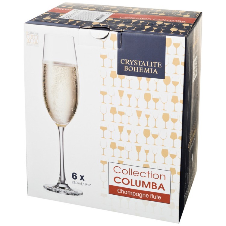Набор бокалов для шампанского из 6 шт. "columba" 260 мл высота=26,5 см CRYSTALITE (669-255)