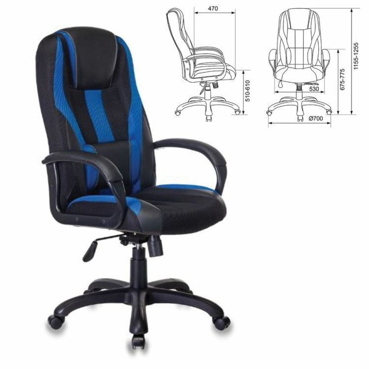Кресло компьютерное Бюрократ Viking-9/BL+BLUE экокожа/ткань, черно-синее (71864)