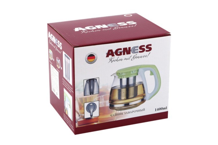Чайник заварочный agness с фильтром 1400 мл. Agness (884-010)