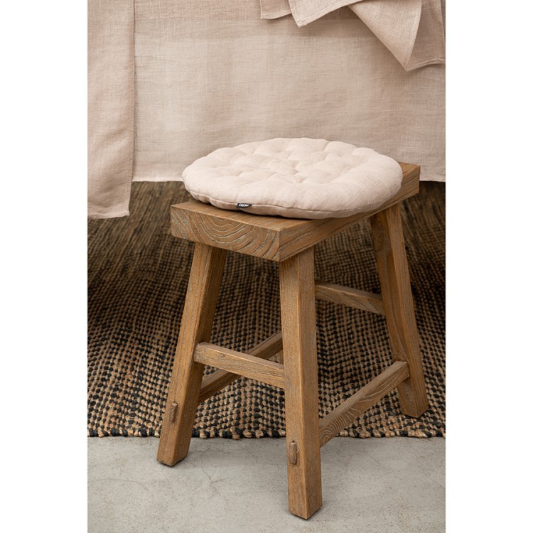 Подушка на стул круглая из стираного льна бежевого цвета из коллекции essential, 40х40x4 см (73764)
