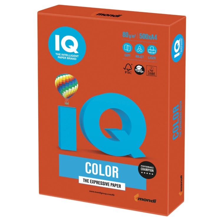 Бумага цветная для принтера IQ Color А4, 80 г/м2, 500 листов, красный кирпич, ZR09 (65374)