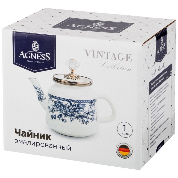 Чайник эмалированный agness, серия винтаж, 1,0л высота=17 см. Agness (950-027)