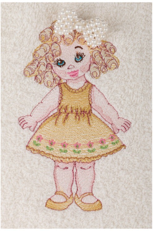 Полотенце махровое "любимая кукла",50х90,шампань,вышивка SANTALINO (850-560-16)
