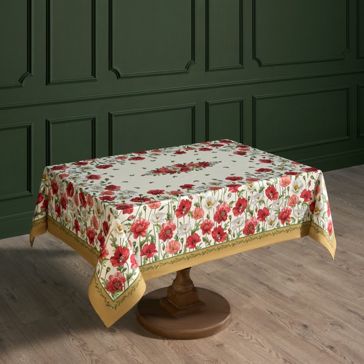 Скатерть "маки" 140х180 ,кремовый, 100% хлопок с пропиткой,твил Lefard (850-731-23)