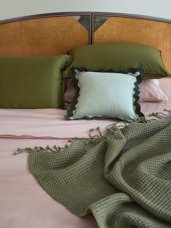 Плед из шерсти травянисто-зеленого цвета из коллекции essential, 130х180 см (77087)