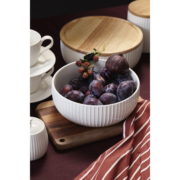 Салатник с крышкой из каучукового дерева soft ripples, dual glazing, D22 см (75892)