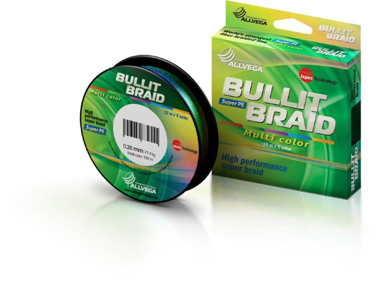 Леска плетеная Allvega Bullit Braid Multi Color 150м 0,28мм (21,3кг) мультиколор (62360)
