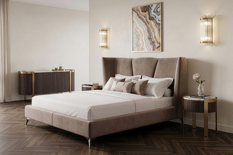 Кровать Сиена(Siena) без мех.велюр коричневый Colt1012-ROSKOR 199*222*116см (TT-00016634)