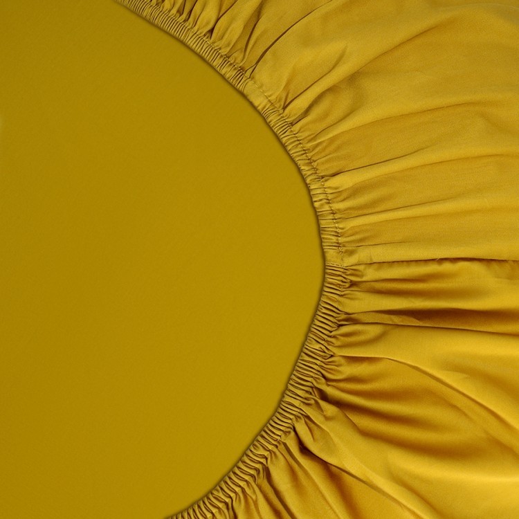 Простыня на резинке из премиального сатина горчичного цвета из коллекции essential, 180х200х30 см (78485)