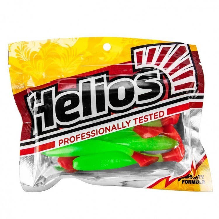 Виброхвост Helios Vigor 3,75"/9.5 см, цвет Lime & Red 7 шт HS-6-021 (77907)
