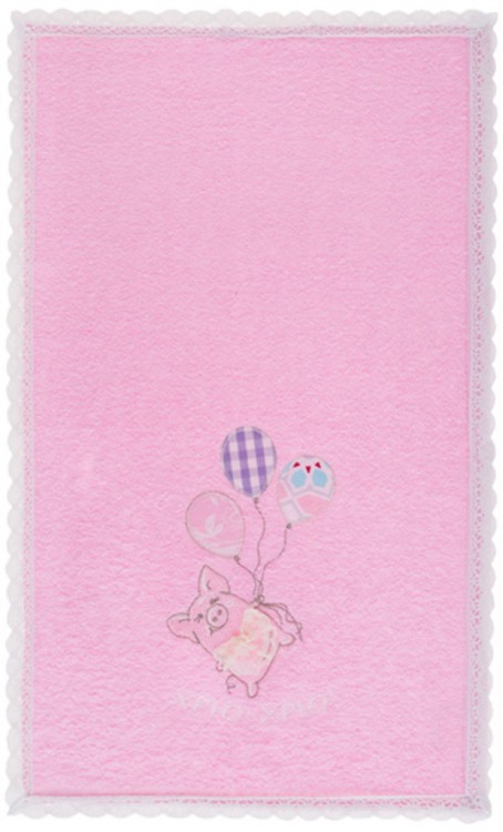 Полотенце "хрю-хрю. улетаю ",30х50. махра,розовый,вышивка,100% хлопок 400гр\м, бантик SANTALINO (850-330-94)