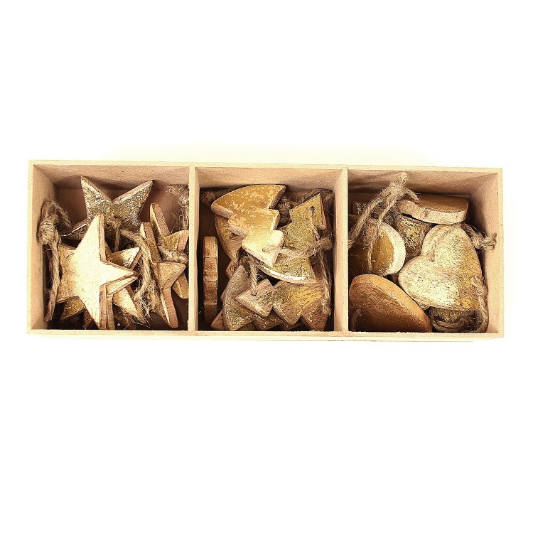 Украшения подвесные golden stars/trees/hearts, деревянные, в подарочной коробке, 24 шт. (63514)