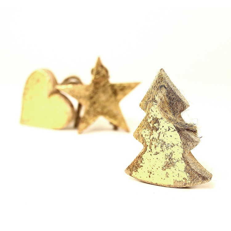 Украшения подвесные golden stars/trees/hearts, деревянные, в подарочной коробке, 24 шт. (63514)