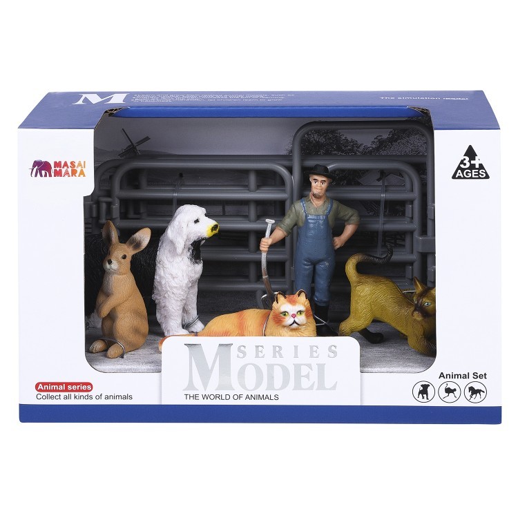 Фигурки животных серии "На ферме": 2 кошки, собака, кролик, фермер, ограждение (набор из 8 предметов) (MM215-326)