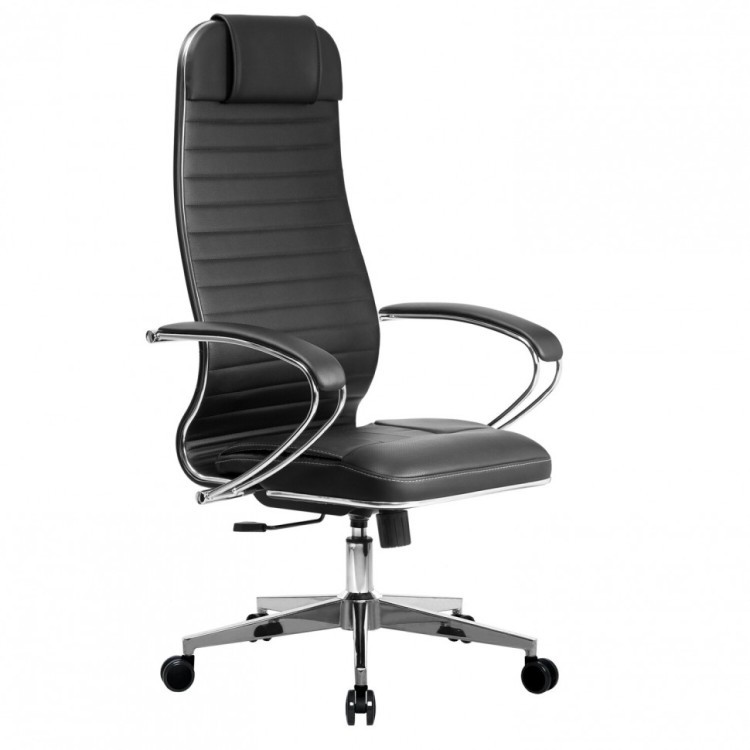 Кресло офисное МЕТТА К-6 хром экокожа сиденье и спинка мягкие черное 532453 (1) (94568)