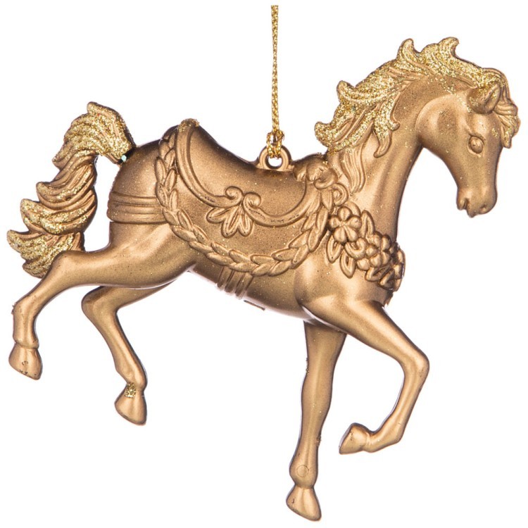 Елочное украшение "лошадка" 11*2,6 см высота=9 см цвет:матовая бронза с глиттером ((мал-24/кор=144шт Lefard (865-482)