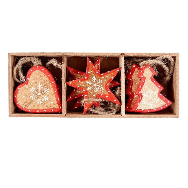 Украшения подвесные stars/trees/hearts, деревянные, в подарочной коробке, 12 шт. (63516)