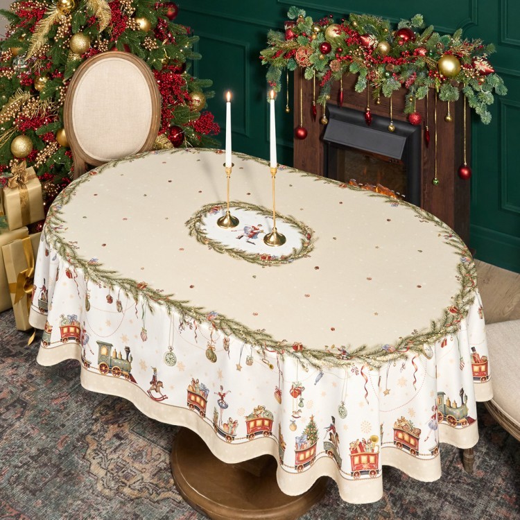 Скатерть  овальная  "щелкунчик" ,160х220см бежевый ,100% хлопок ,твил Lefard (850-757-41)