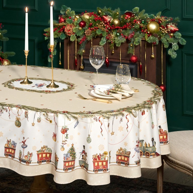 Скатерть  овальная  "щелкунчик" ,160х220см бежевый ,100% хлопок ,твил Lefard (850-757-41)