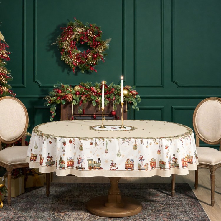 Скатерть  овальная  "щелкунчик" ,160х220см бежевый ,100% хлопок ,твил Lefard (850-757-41)