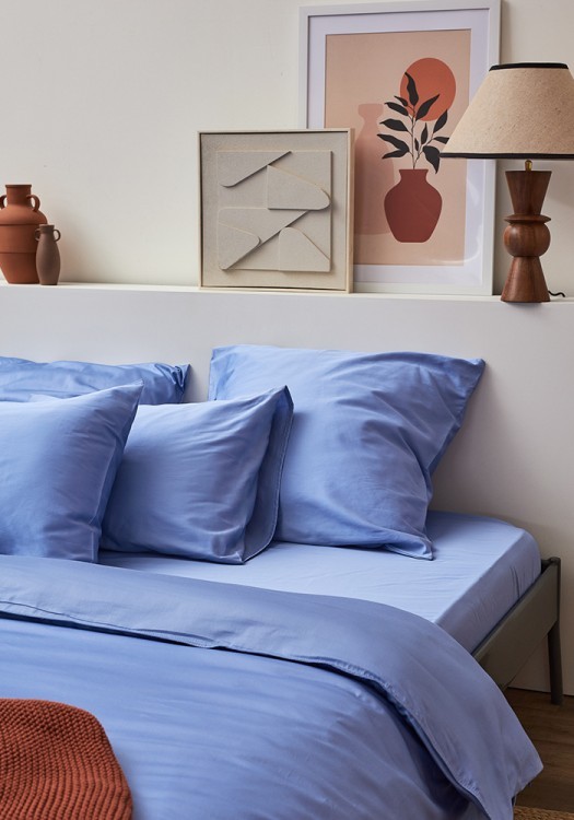 Простыня на резинке из премиального сатина сиреневого цвета из коллекции essential, 180х200х30 см (78488)