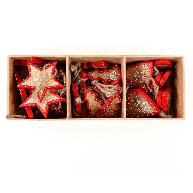 Украшения подвесные stars/trees/hearts, деревянные, в подарочной коробке, 27 шт. (63517)