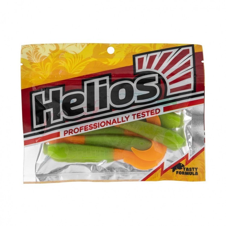 Твистер Helios Long Hybrid 3,55"/9,0 см, цвет Lime & Orange 7 шт HS-15-020 (78212)