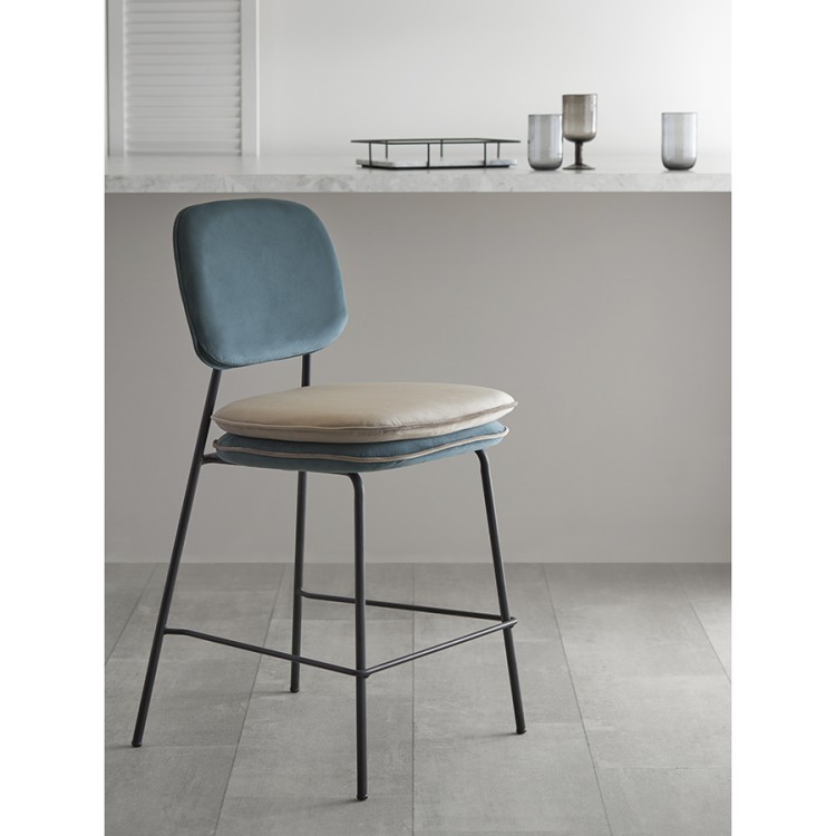 Стул полубарный pea, велюр, сине-зеленый/бежевый (77074)