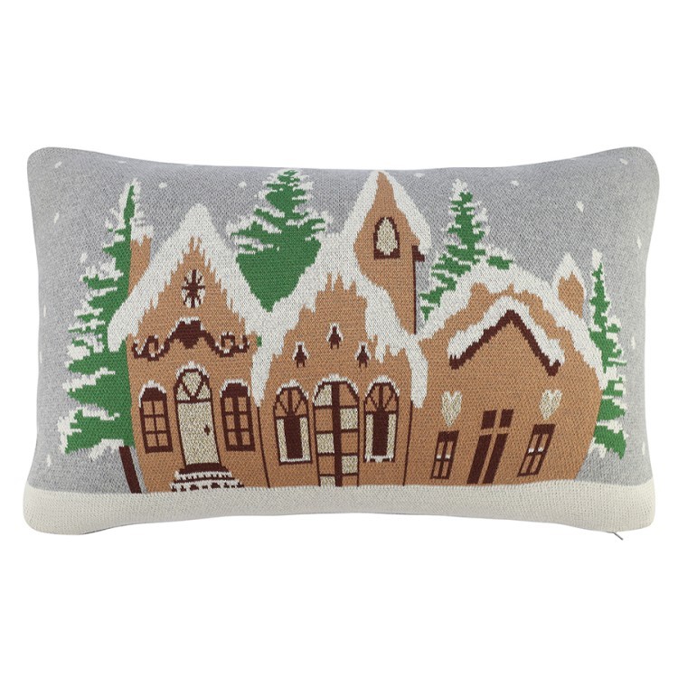 Подушка вязаная с новогодним рисунком christmas village из коллекции new year essential, 40x60 см (79347)