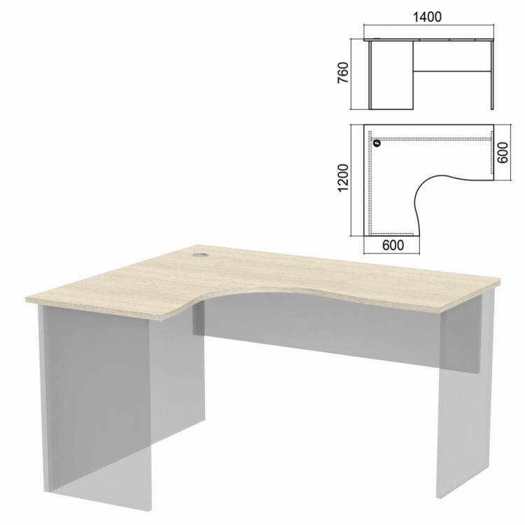 Столещница стола компактного Часть 1 Арго 1400х1200х760 мм левый ясень шимо 641300 (1) (91658)