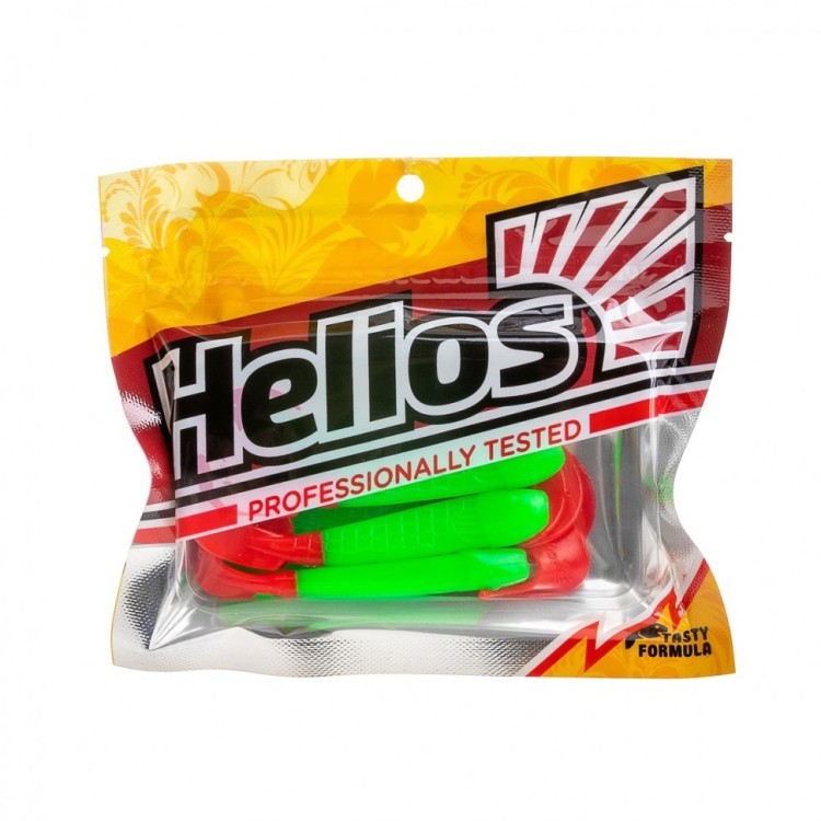 Твистер Helios Long Hybrid 3,55"/9,0 см, цвет Lime & Red 7 шт HS-15-021 (78213)