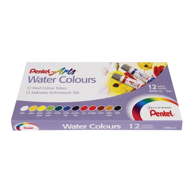 Краски акварельные художественные Pentel Water Colours 12 цветов по 5 мл WFRS-12 (72803)
