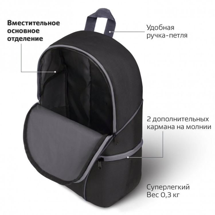 Рюкзак Staff Trip 2 кармана черный с серыми деталями 40x27x15,5 см 270787 (1) (88865)