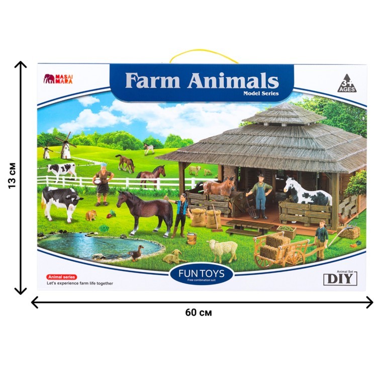 Набор фигурок животных серии "На ферме": Ферма игрушка, коровы, жеребенок, поросенок, курица, фермеры, инвентарь - 21 предмет (ММ205-064)