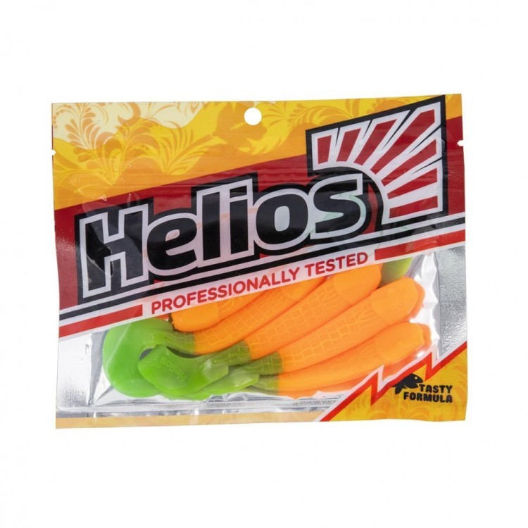 Твистер Helios Long Hybrid 3,55"/9,0 см, цвет Orange & Green 7 шт HS-15-025 (78215)