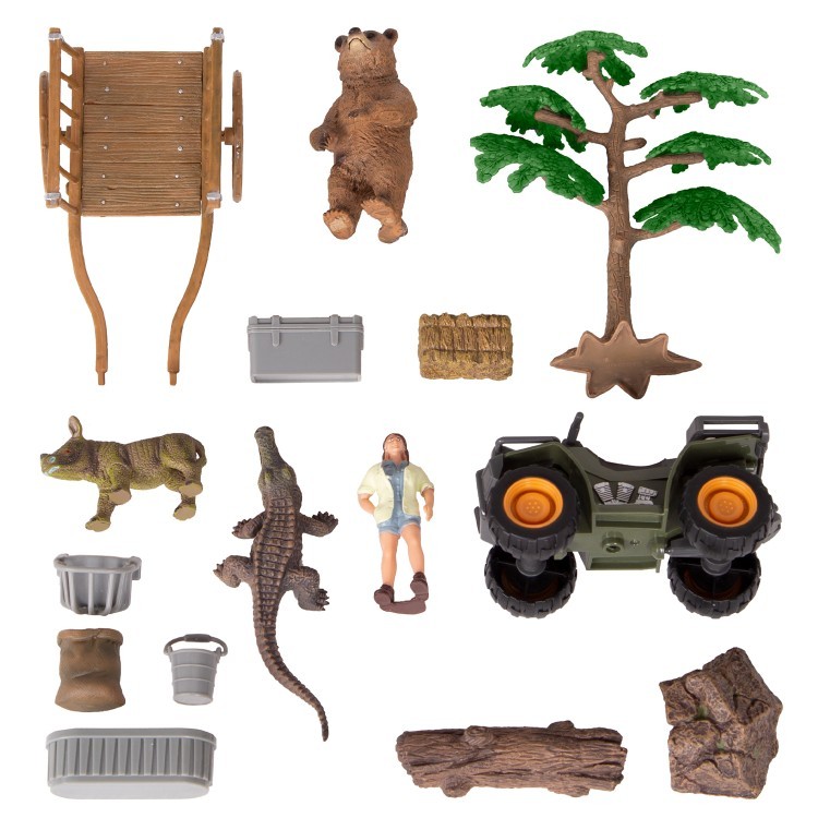 Набор фигурок животных серии "На ферме": Ферма игрушка, крокодил, медведь, носорог, квадроцикл, фермер, инвентарь - 17 предметов (ММ205-079)
