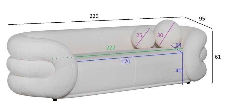 Диван трехместный иск.мех белый 229*95*61см (TT-00011464) Диван трехместный иск.мех белый 229*95*61см (TT-00011464)