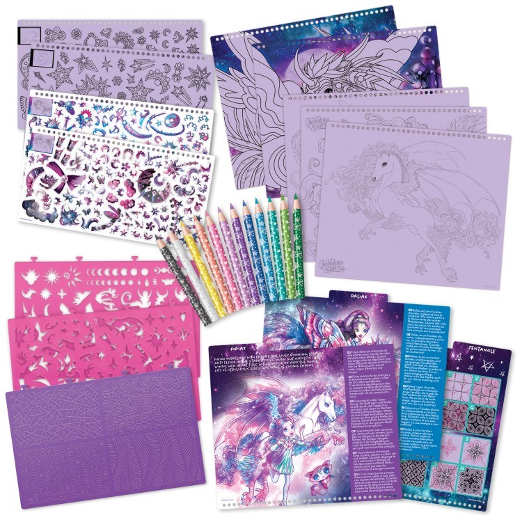 Серия Space: Раскраска для девочек (35 скетч страниц, 12 карандашей, трафареты, наклейки) (11371_NSDA)